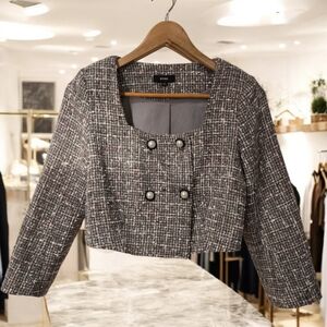 Elegant Black and Gray Tweed Blazer